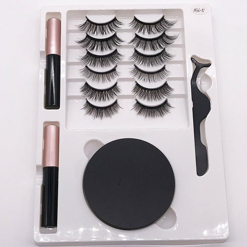 Eight Pairs Of Magnet False Eyelashes With Round Box Mirror Magnetic I