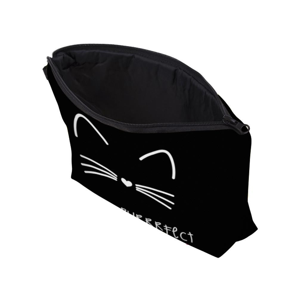 Black Cat Printed Cosmetic Bag For Women