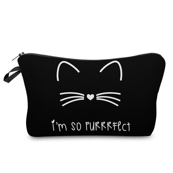 Black Cat Printed Cosmetic Bag For Women