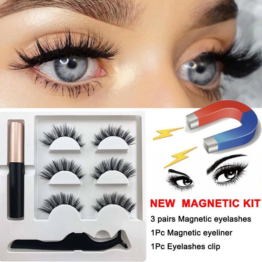 3Pairs Magnetic Liquid Eyeliner with False Eyelashes With Tweezers Set