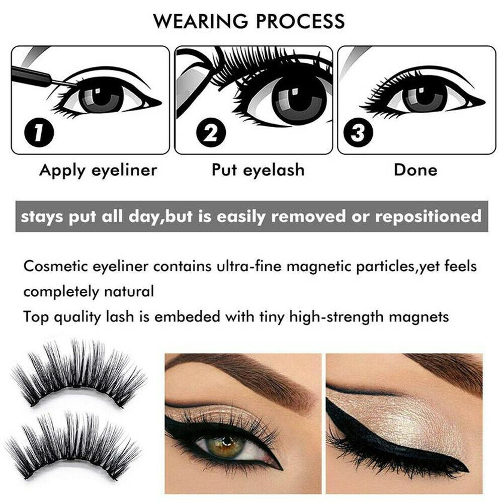 3Pairs Magnetic Liquid Eyeliner with False Eyelashes With Tweezers Set