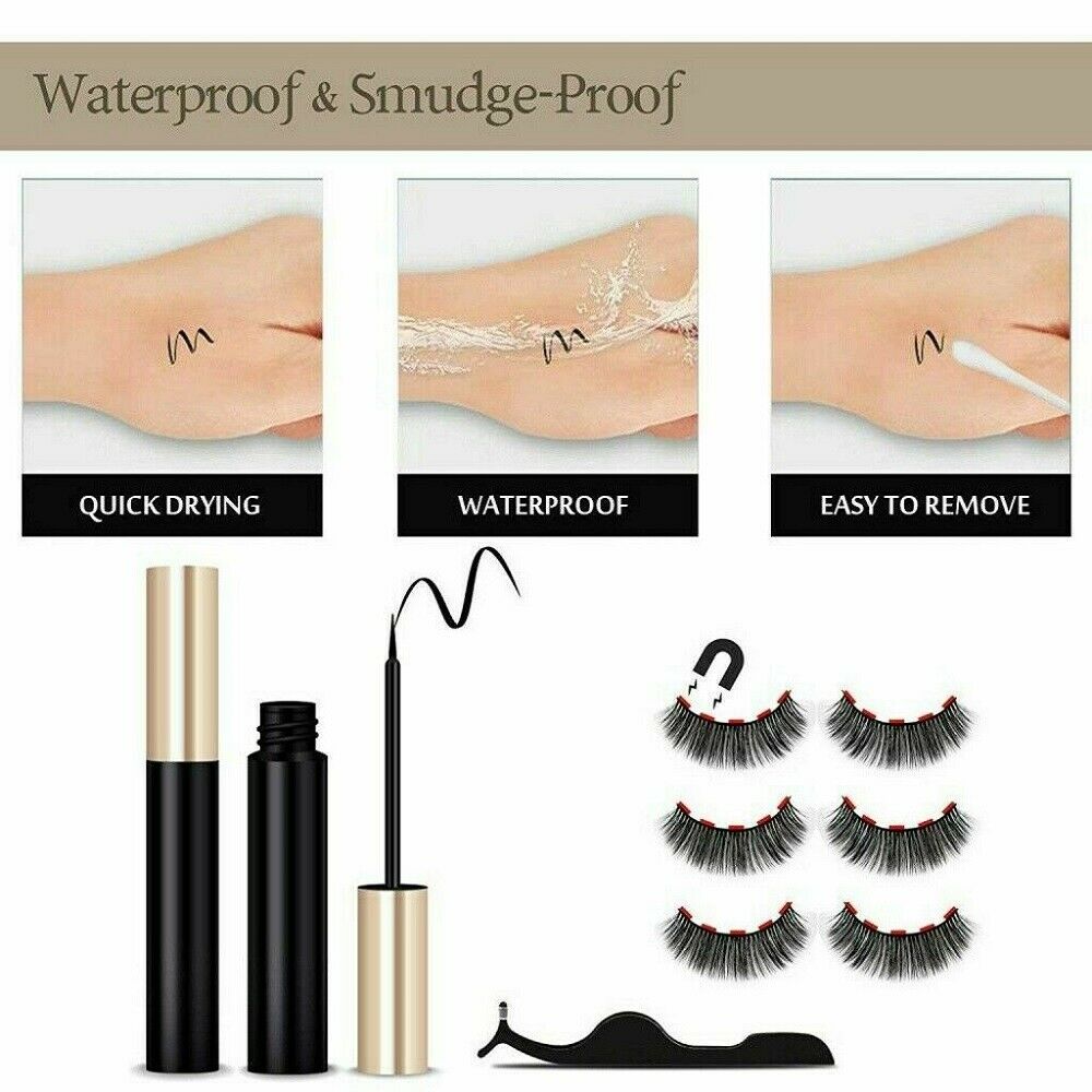 3Pairs Magnetic Liquid Eyeliner with False Eyelashes With Tweezers Set