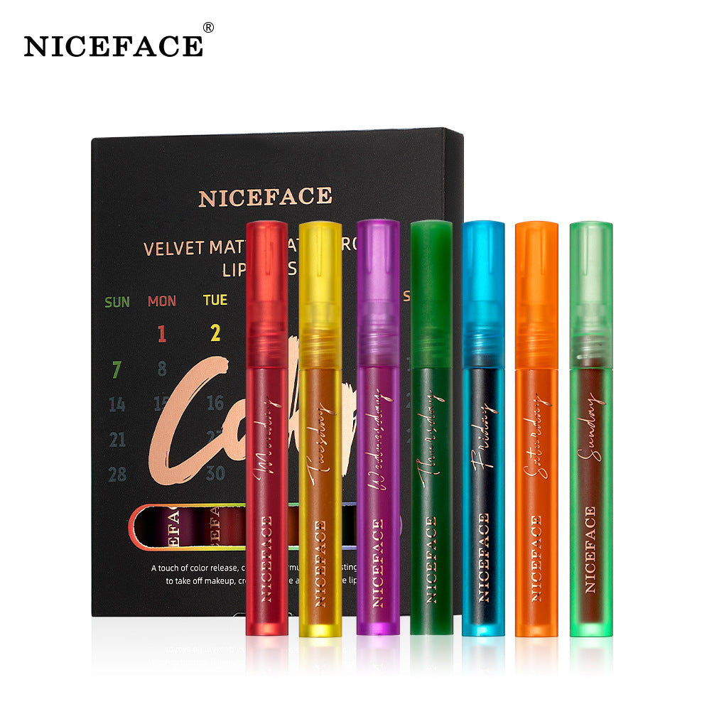 Niceface Weekly Lip Gloss 7 Sticks Lip Gloss Velvet Matte Lip Gloss Se