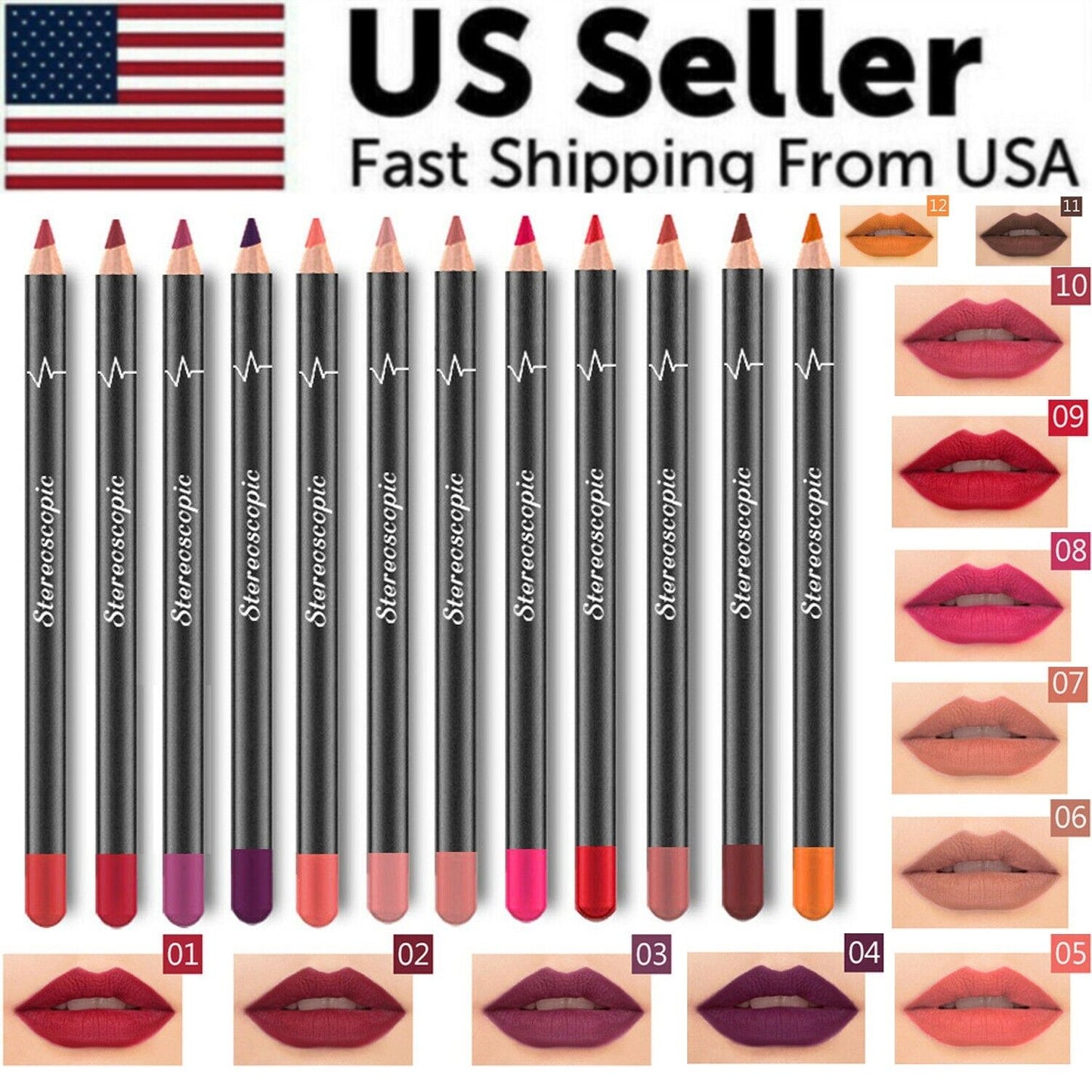 12Pcs Women Waterproof Lipstick Long Lasting Matte Lip Liner Pencil