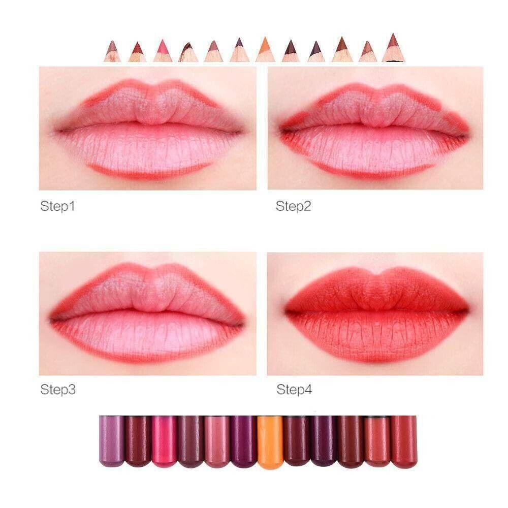 12Pcs Women Waterproof Lipstick Long Lasting Matte Lip Liner Pencil