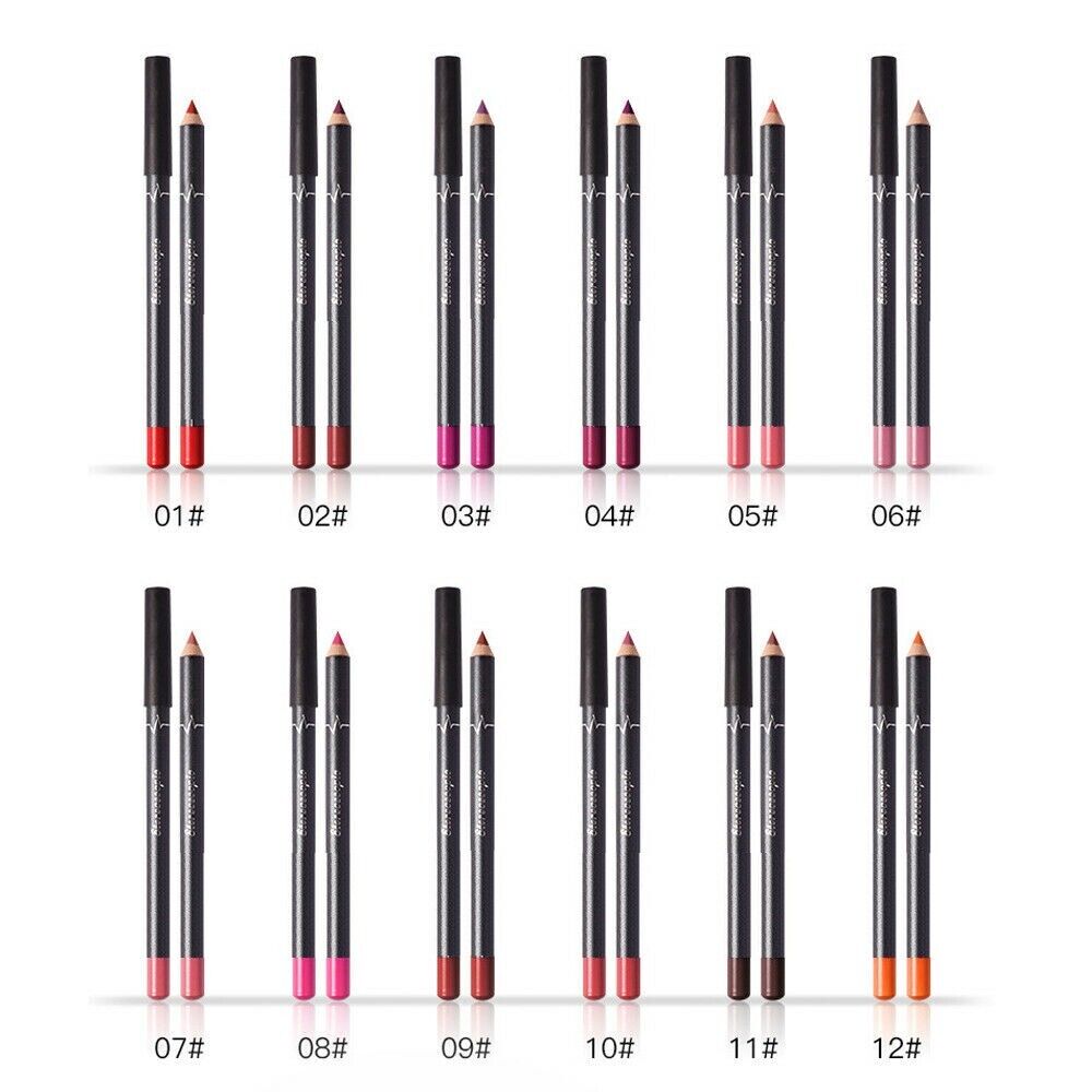 12Pcs Women Waterproof Lipstick Long Lasting Matte Lip Liner Pencil