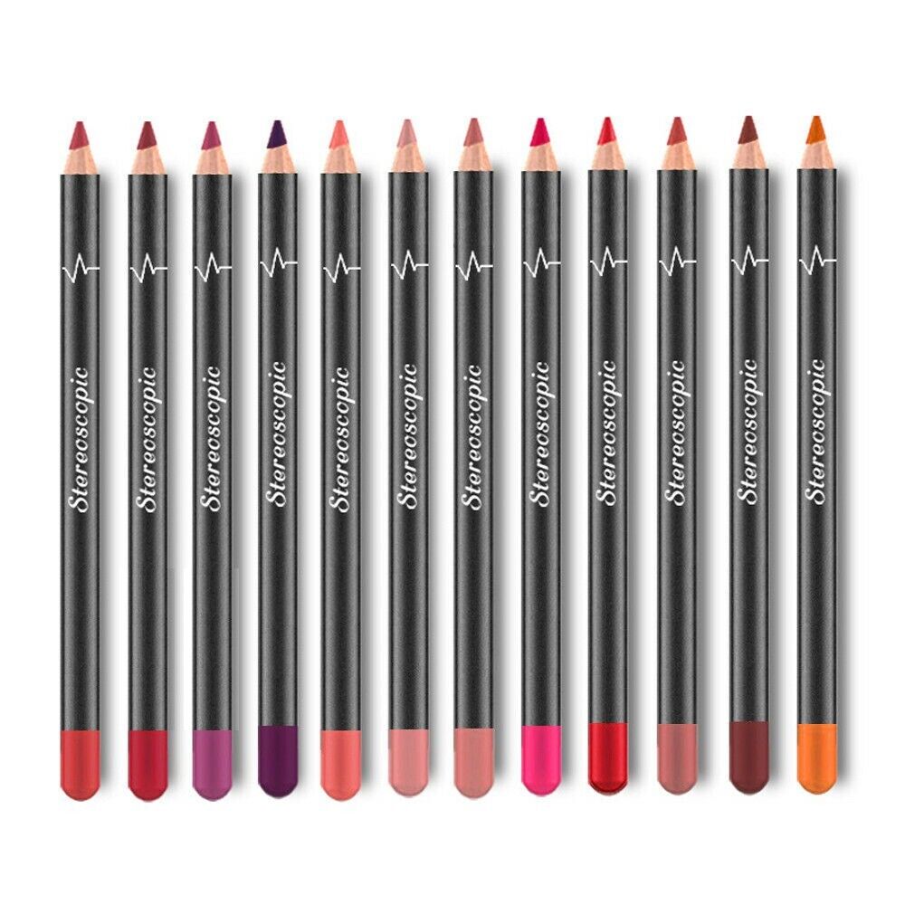 12Pcs Women Waterproof Lipstick Long Lasting Matte Lip Liner Pencil