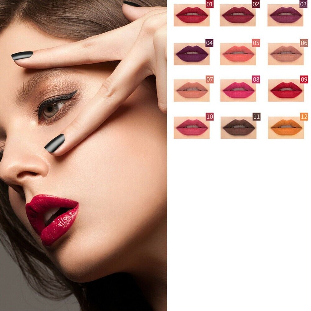 12Pcs Women Waterproof Lipstick Long Lasting Matte Lip Liner Pencil