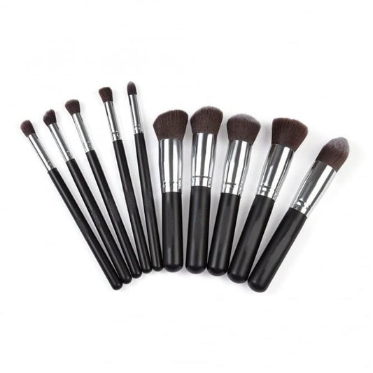 10 pc Makeup Brush Set all Wooden Handles