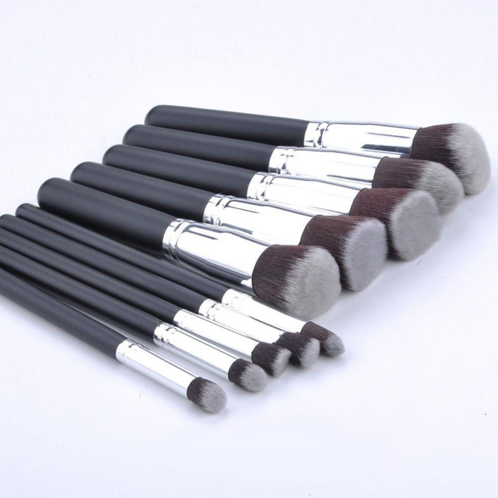 10 pc Makeup Brush Set all Wooden Handles