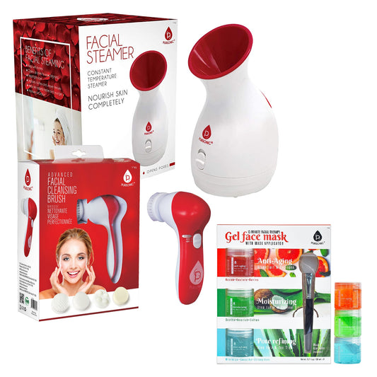 Pursonic Spa Facial Care Bundle: Facial Steamer, Cleansing Brush, &