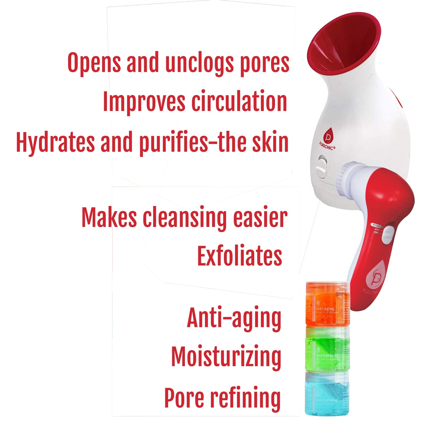 Pursonic Spa Facial Care Bundle: Facial Steamer, Cleansing Brush, &