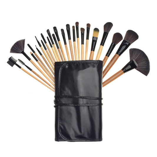 24Pcs Professional Makeup Brush Leather Bag Gift Cosmetic Eyeshadow