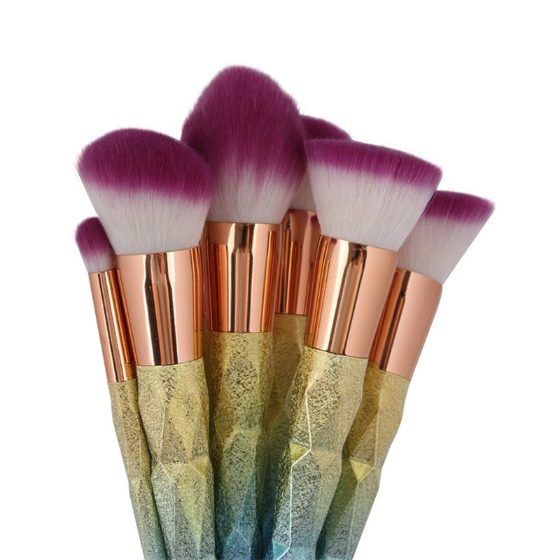 New 10pcs Diamond 3d Handle Makeup Brushes Gradient Colorful