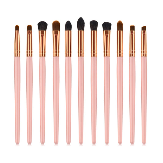 11pcs Pvc Pink Gold Wood Eyes Makeup Brushes Set Eyeshadow Eyebrow Lip