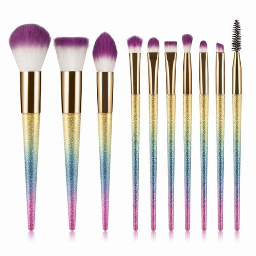 Professional 10pcs Makeup Brushes set Gradient Fan Powder Foundation