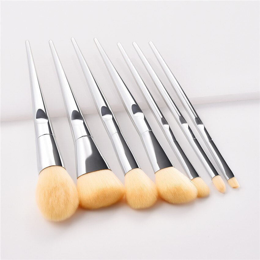 7pcs Finger Groove Makeup Brushes Set Silver Professional Cosmetic Kit