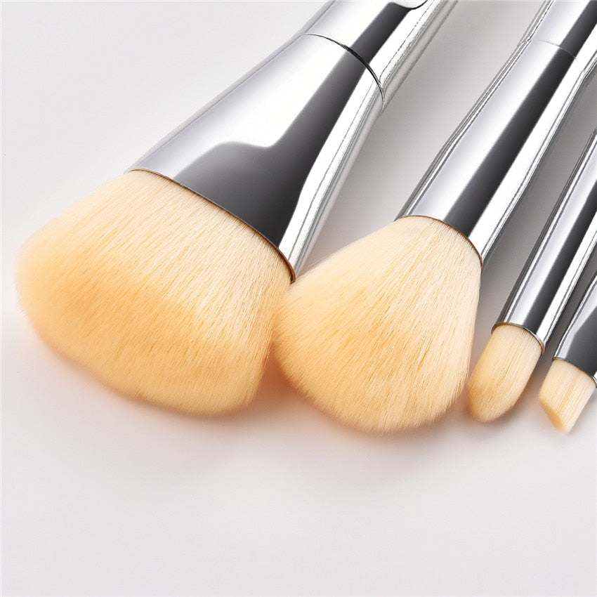 7pcs Finger Groove Makeup Brushes Set Silver Professional Cosmetic Kit