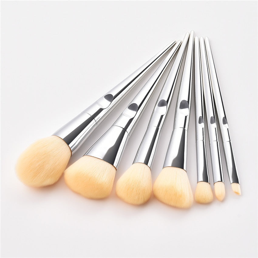 7pcs Finger Groove Makeup Brushes Set Silver Professional Cosmetic Kit