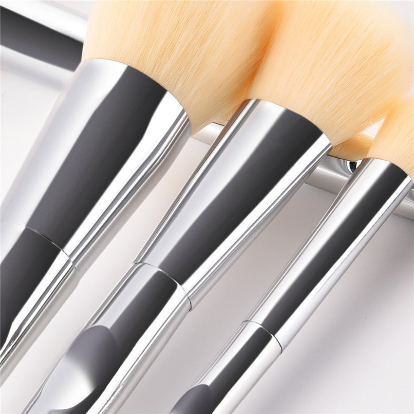 7pcs Finger Groove Makeup Brushes Set Silver Professional Cosmetic Kit