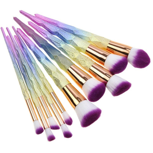 New 10pcs Diamond 3d Handle Makeup Brushes Gradient Colorful