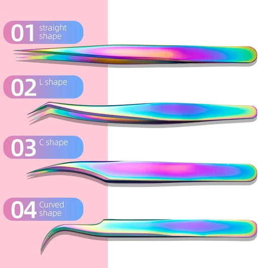 4PCS Lash Tweezers Set False Eyelash Extension Clip Pliers Eyebrow