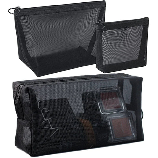 Black Mesh Makeup Bag Women Transparent Cosmetic Bag Small Large