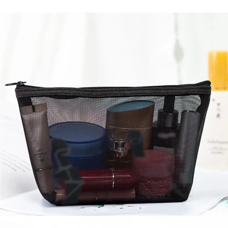 Black Mesh Makeup Bag Women Transparent Cosmetic Bag Small Large