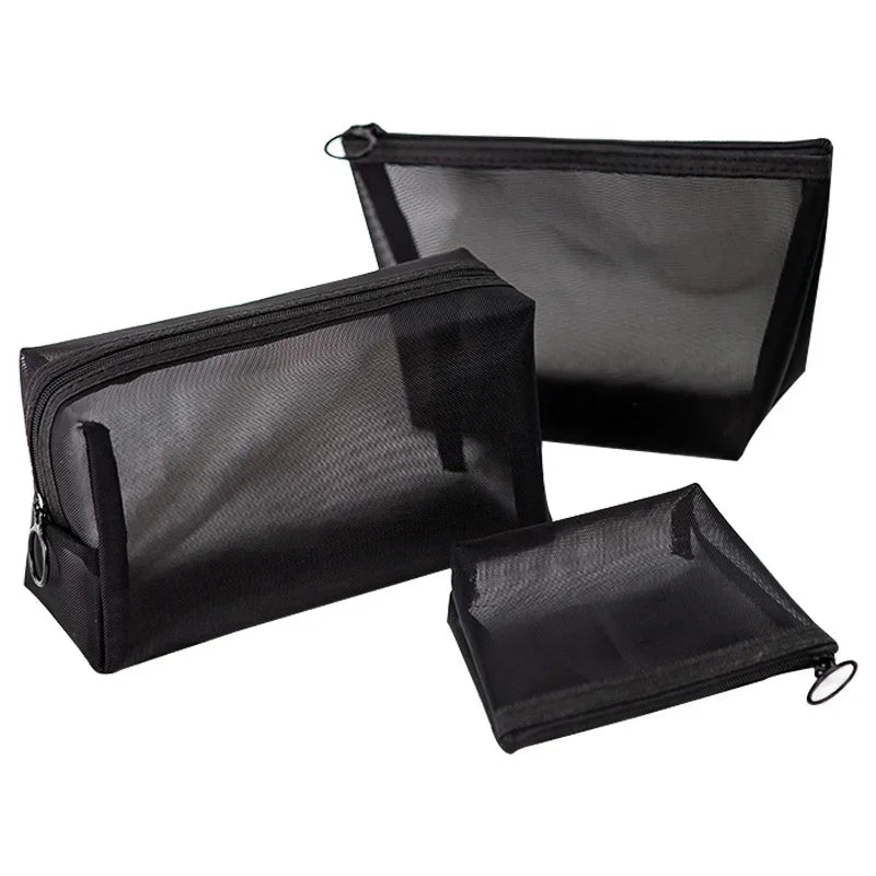 Black Mesh Makeup Bag Women Transparent Cosmetic Bag Small Large