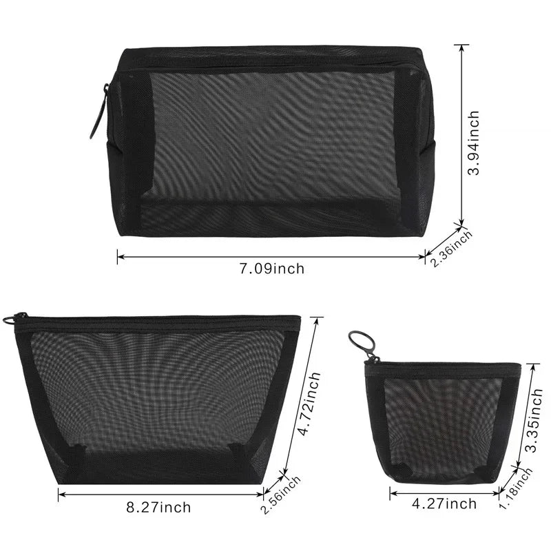 Black Mesh Makeup Bag Women Transparent Cosmetic Bag Small Large