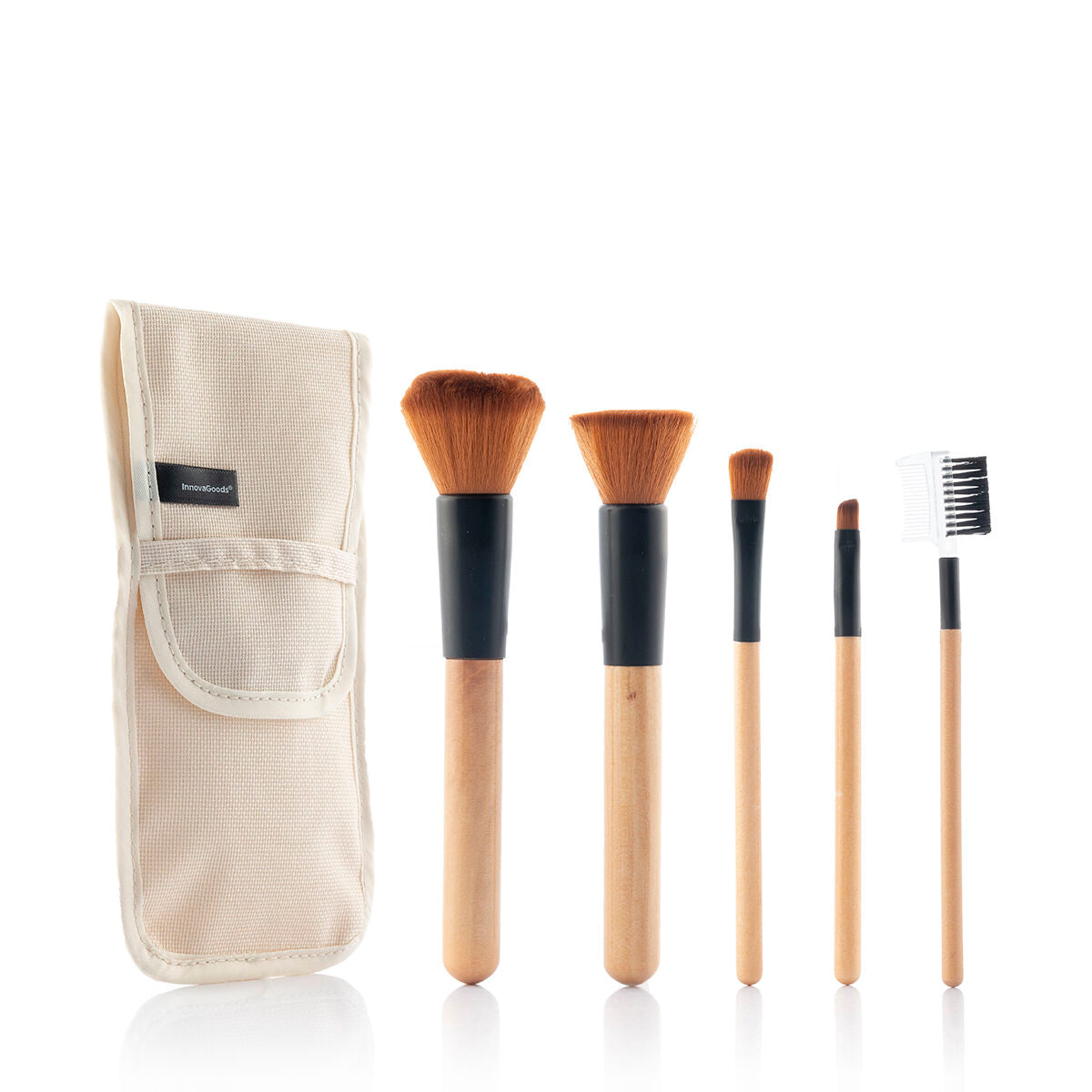 Set of Wooden Make-up Brushes with Carry Case Miset InnovaGoods 5