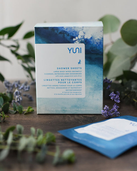 YUNI SHOWER SHEETS Large 12 X10 Natural Biodegradable Wipes Box Of 12