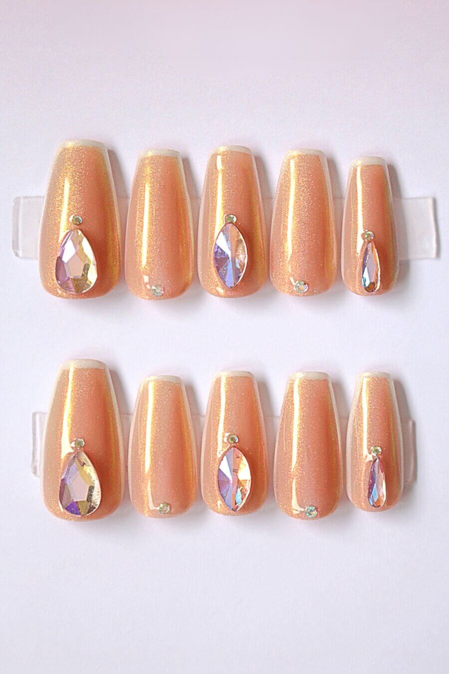 Rose Champagne Swarovski Crystals Press On Nails Set