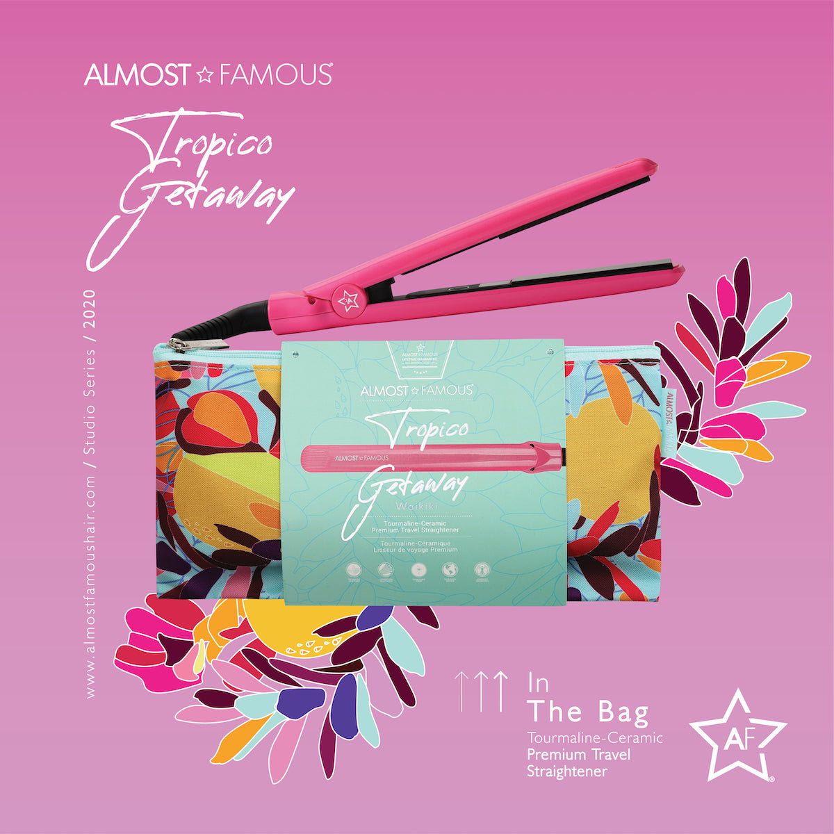 Almost Famous 0.5" Tropico Getaway Mini Travel Flat Iron+Designer Bag