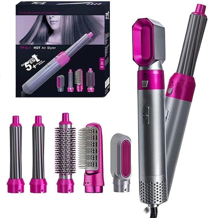 5 In 1 Multifunctional Hot Hair Brush With Dryer & Hair Curler Less