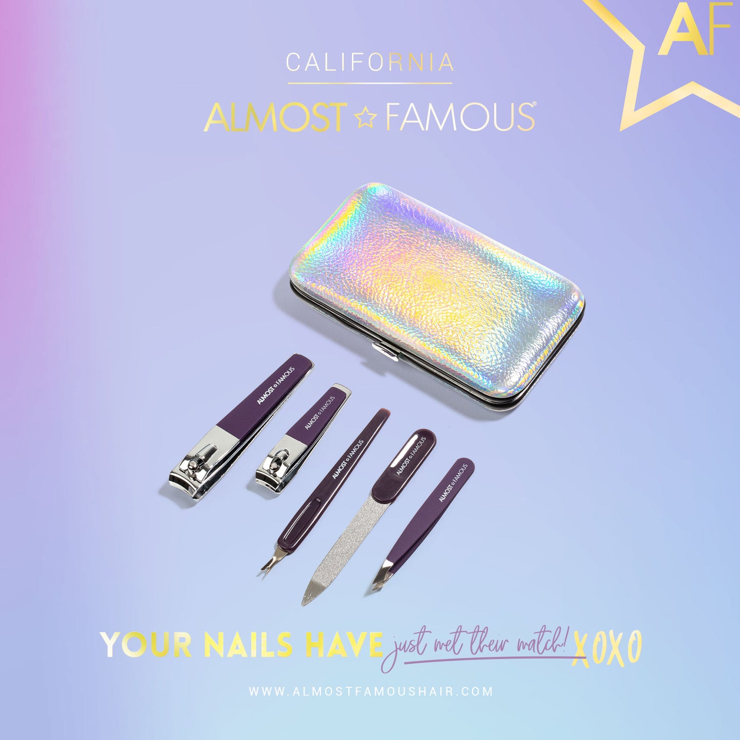 Almost Famous Manicure Kit w/ Silver Holographic travel case