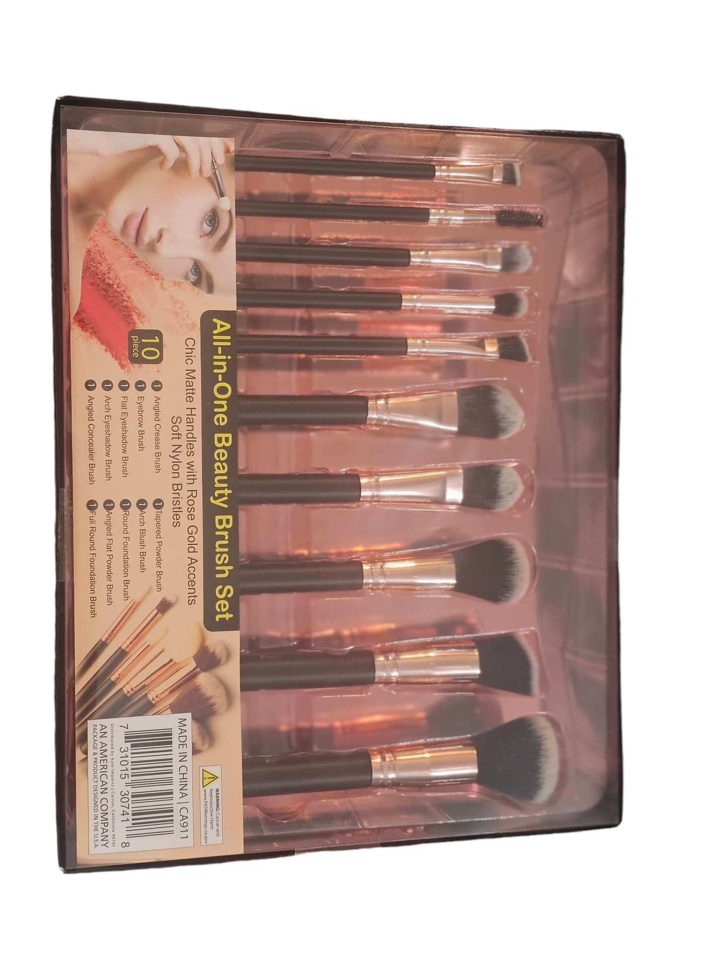 10-Pack Black Handle and Rose Gold Makeup Applicator Brush Beauty Set