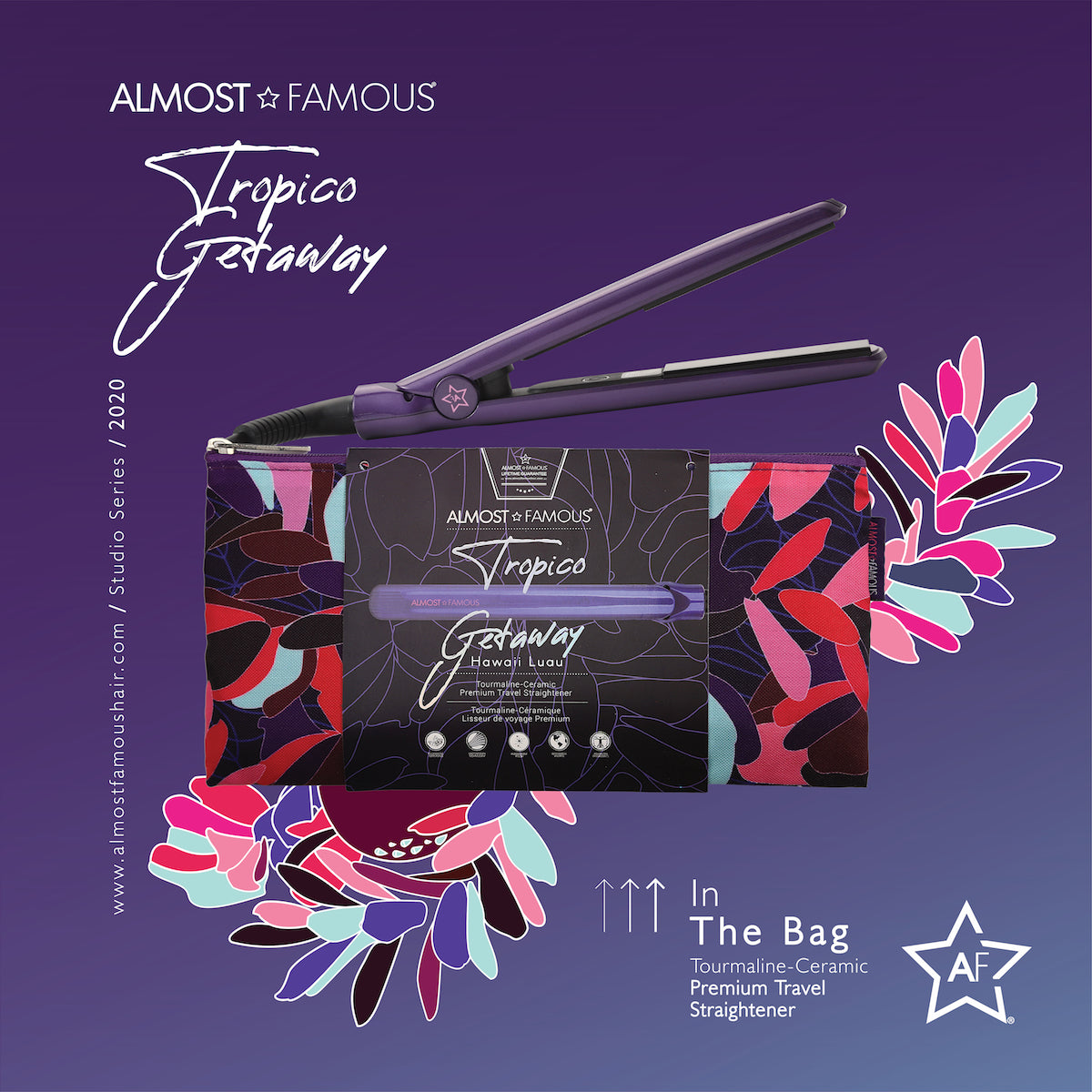 Almost Famous 0.5" Tropico Getaway Mini Travel Flat Iron+Designer Bag