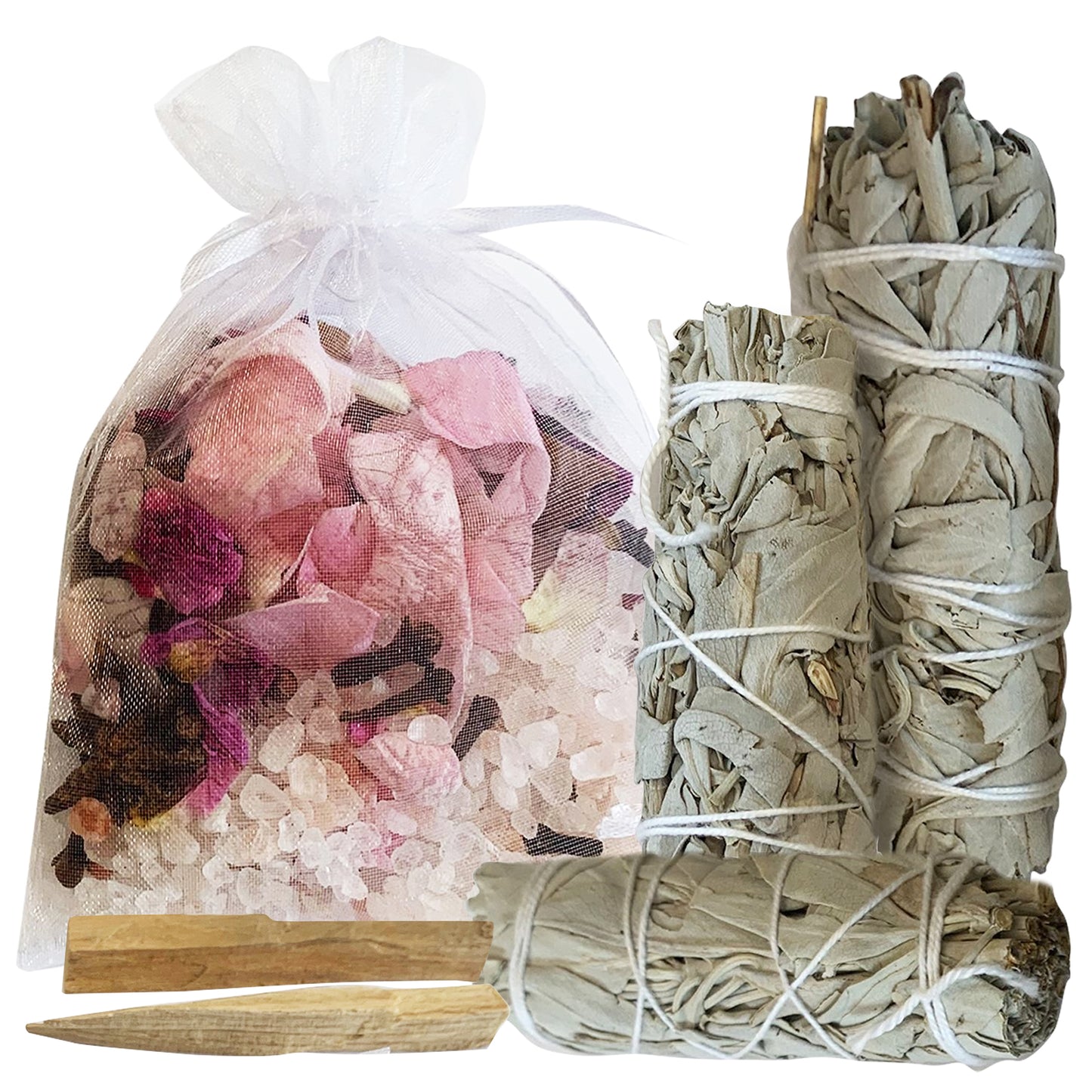 Yani Soul white sage , Palo santo with Rose Bath salt