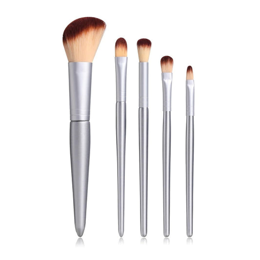 5-Piece Premium Synthetic Makeup Brush Set -Silver