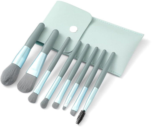 Makeup Brush Set 8PCS Mini With Storage (Blue Gray)