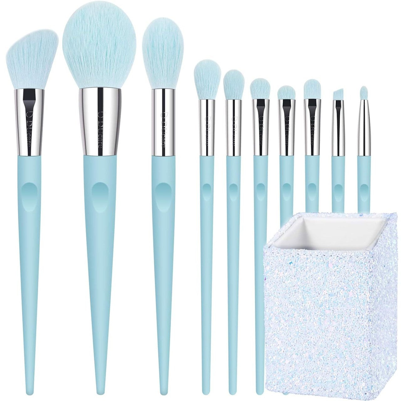 Makeup Brush Set Blue with Holder 10pcs Professional Synthetic Face