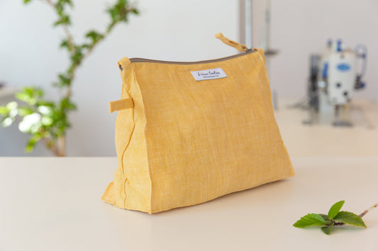 Canary Yellow linen large cosmetic bag