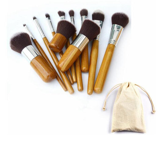 Bamboo Handle Makeup Brushes Set with Bag Professional Cosmetics Brush