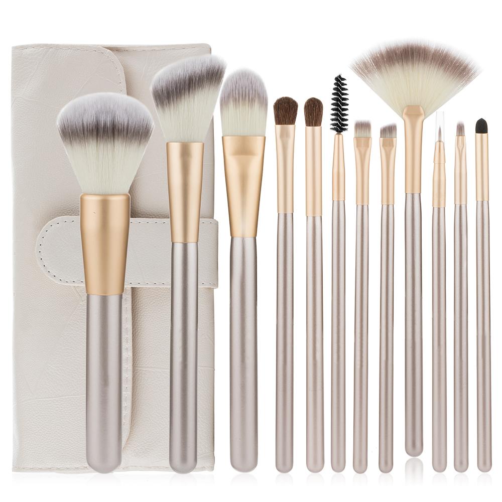 12pcs Professional Makeup Brushes Set Champagne Gold Blush Powder