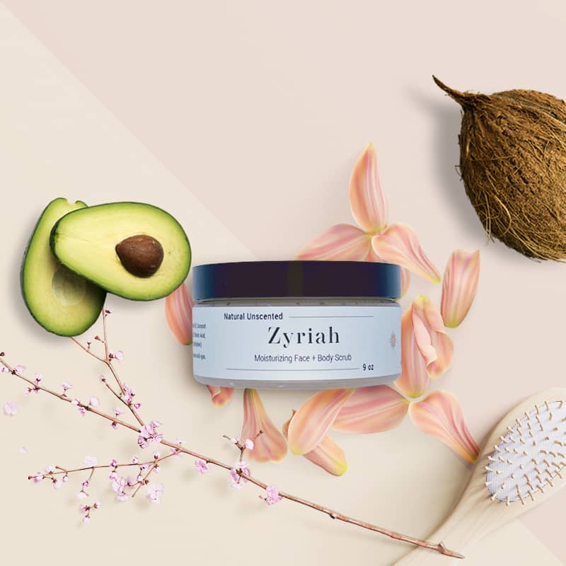 Zyriah Moisturizing Face + Body Sugar Scrub, Unscented, Organic, 9oz